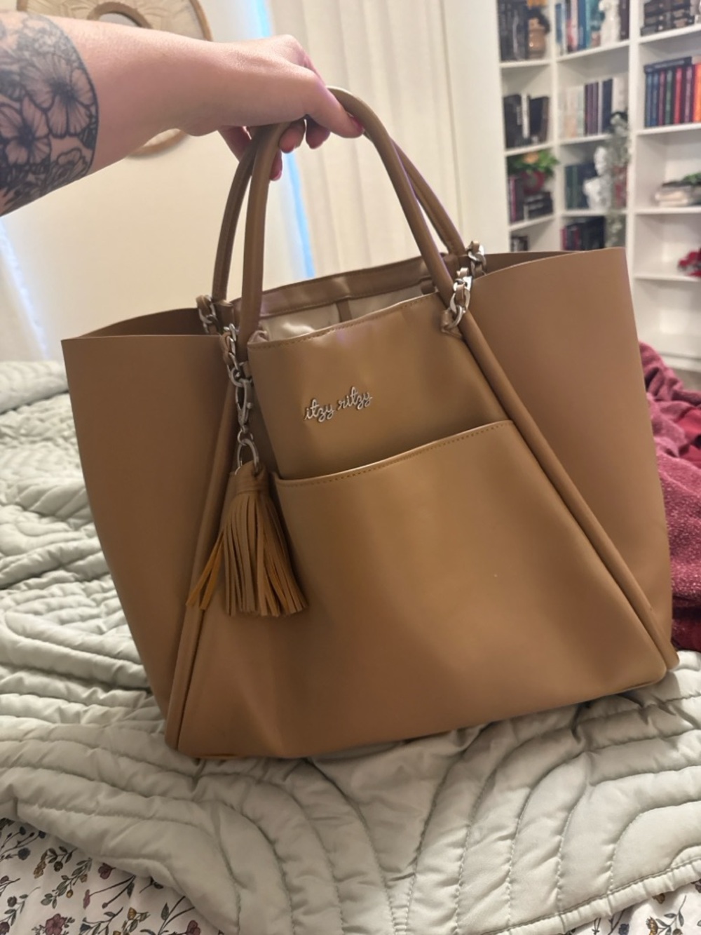 Itzy Ritzy Tan Baby Bag Tote with Chain-Detail